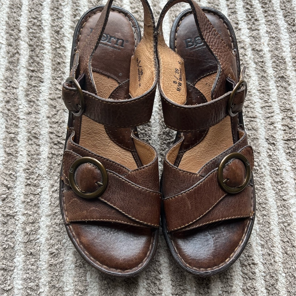 Born Dark Brown Leather Sandals with Buckle